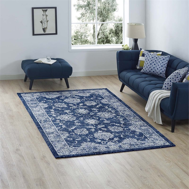 Modway Kazia Medallion 5' x 8' Area Rug in Blue and Ivory