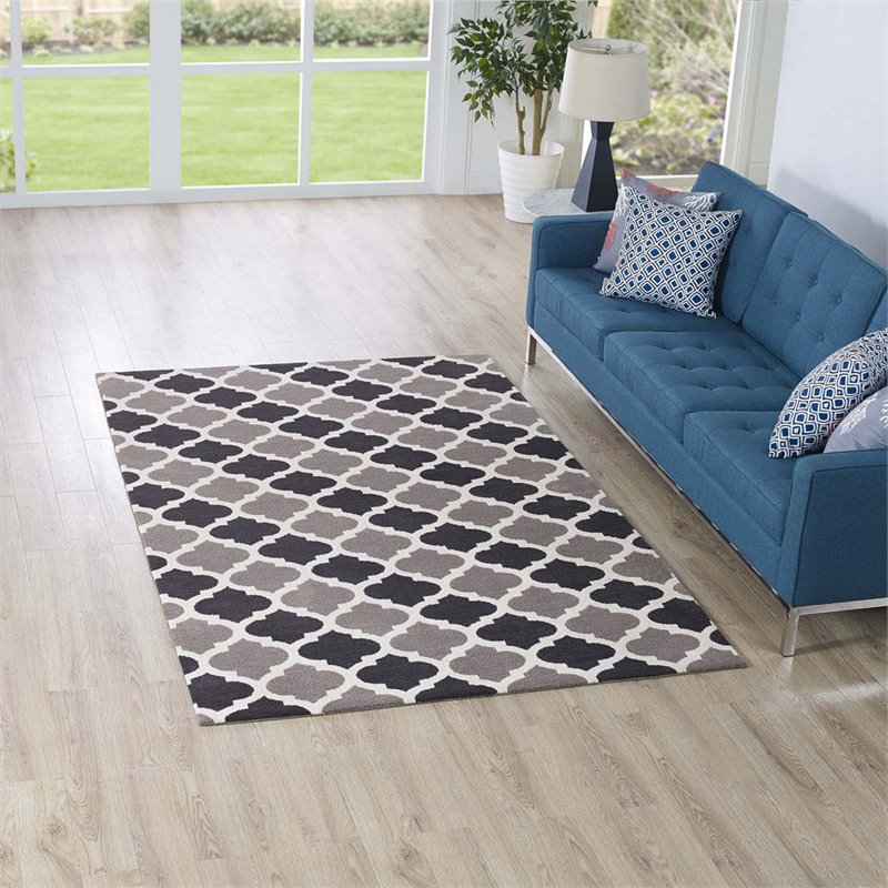Modway Lida Moroccan Trellis 5' x 8' Area Rug in Charcoal and Black