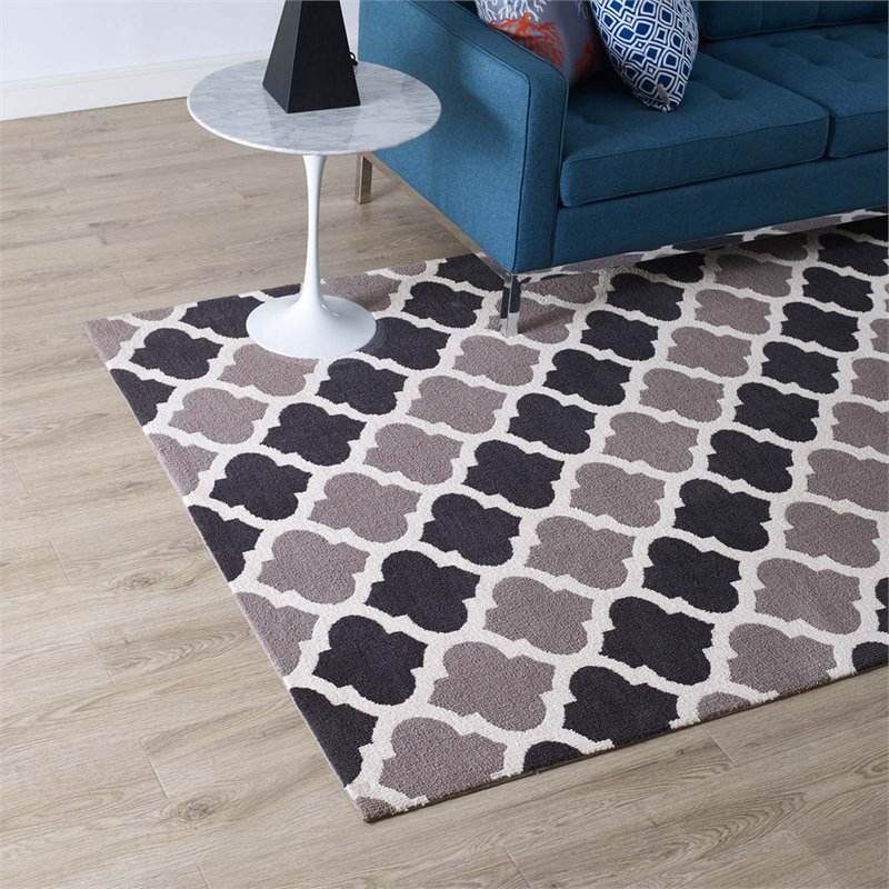 Modway Lida Moroccan Trellis 5' x 8' Area Rug in Charcoal and Black