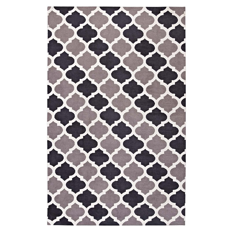 Modway Lida Moroccan Trellis 5' x 8' Area Rug in Charcoal and Black