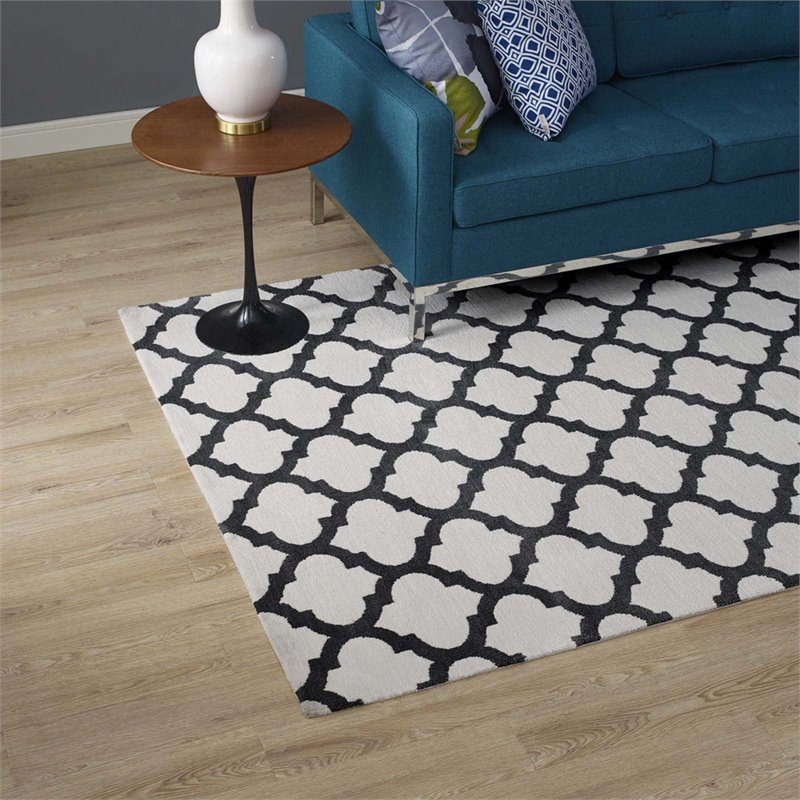 Modway Lida Moroccan Trellis 5' x 8' Area Rug in Ivory and Charcoal
