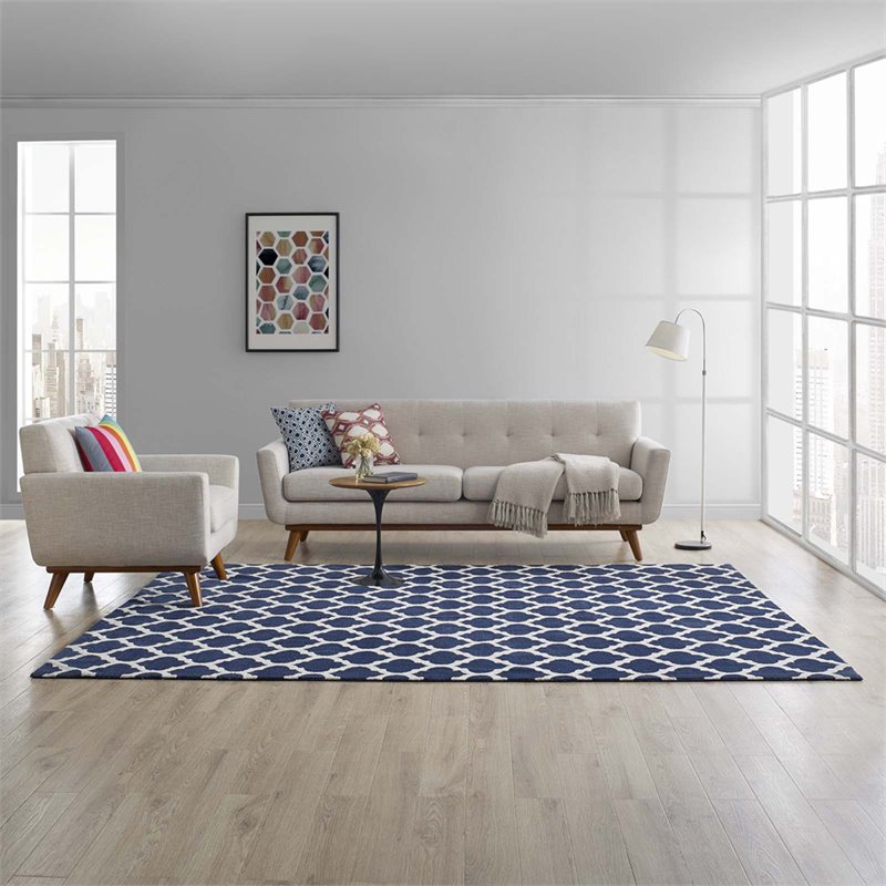 Modway Lida Moroccan Trellis 8' x 10' Area Rug in Navy and Ivory