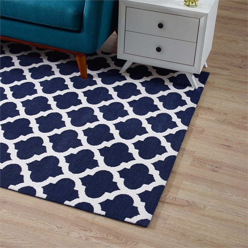 Modway Lida Moroccan Trellis 8' x 10' Area Rug in Navy and Ivory