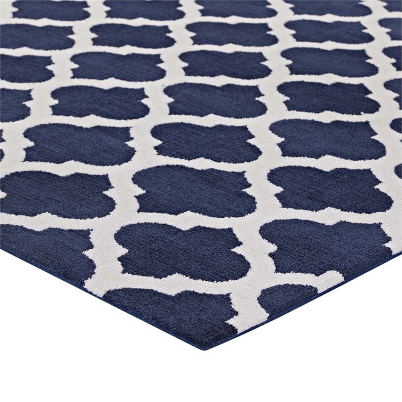 Modway Lida Moroccan Trellis 8' x 10' Area Rug in Navy and Ivory