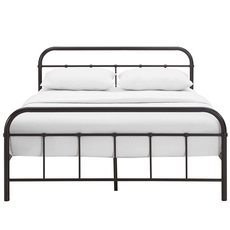 Modway Maisie Queen Powder Coated Sturdy Steel Bed Frame in Brown
