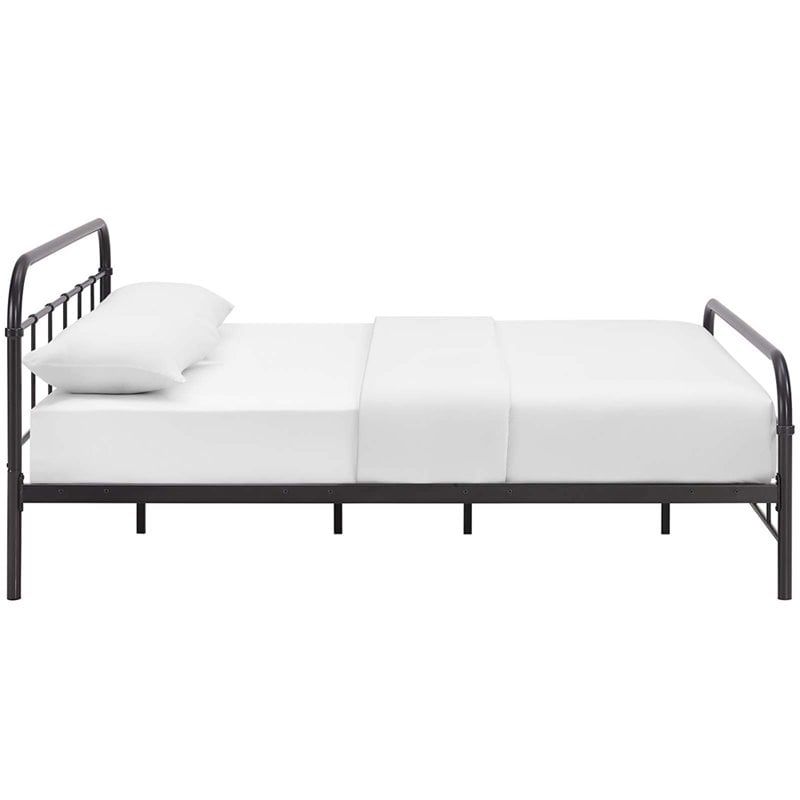 Modway Maisie Queen Powder Coated Sturdy Steel Bed Frame in Brown