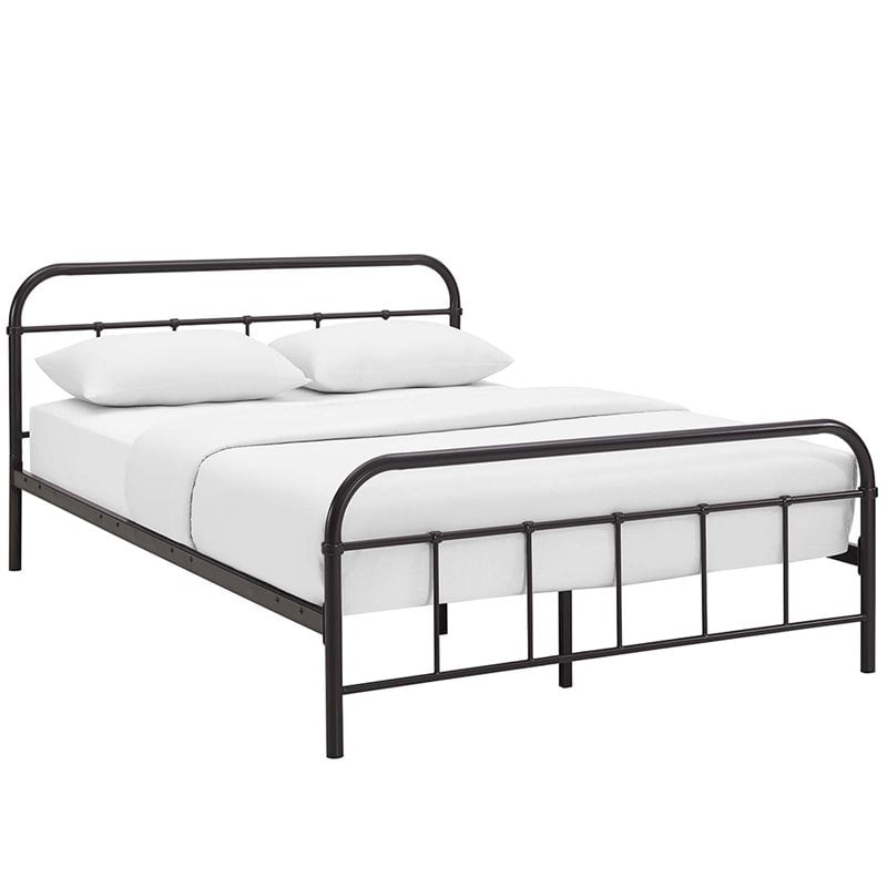 Modway Maisie Queen Powder Coated Sturdy Steel Bed Frame in Brown