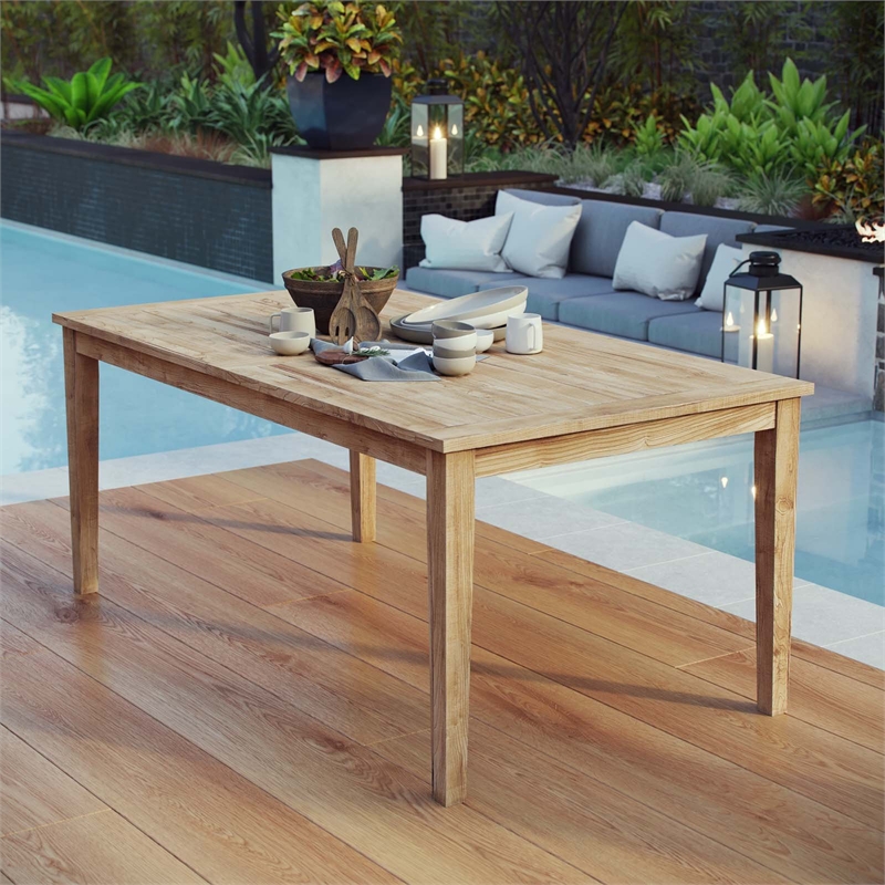 Modway Marina Outdoor Patio Solid Teak Wood Dining Table in Natural