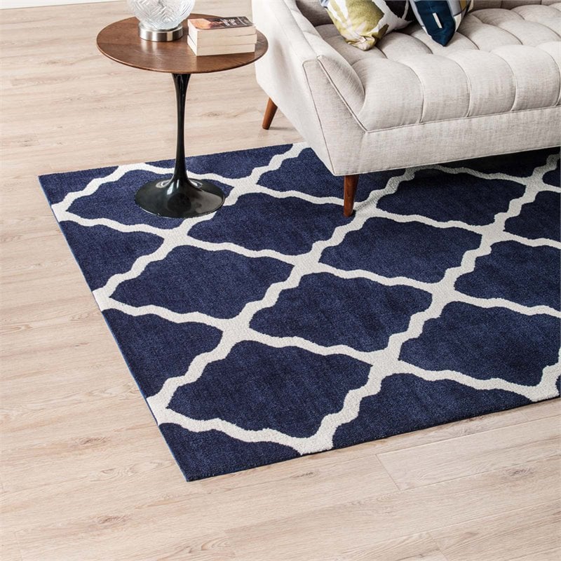 Modway Marja Moroccan Trellis 5' x 8' Area Rug in Navy and Ivory