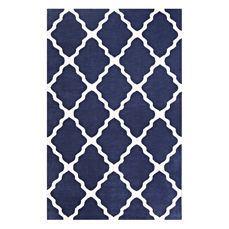 Modway Marja Moroccan Trellis 5' x 8' Area Rug in Navy and Ivory