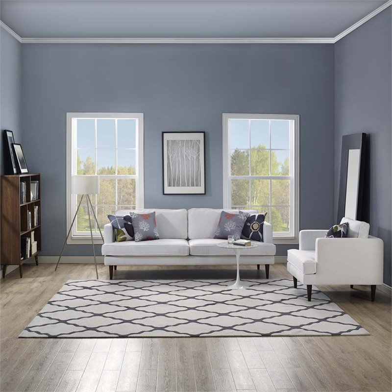 Modway Marja Moroccan Trellis 8' x 10' Area Rug in Ivory and Charcoal