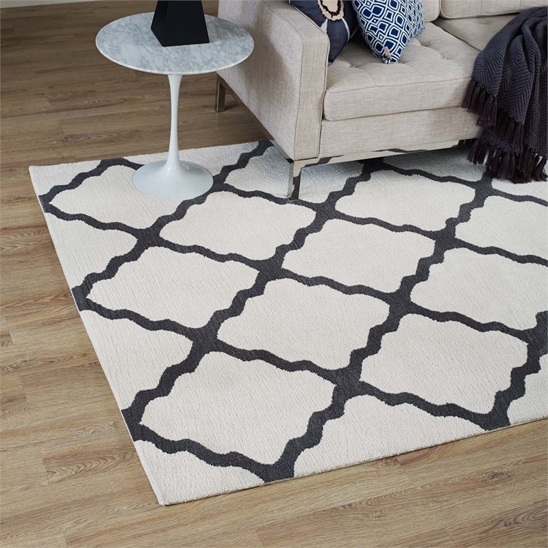 Modway Marja Moroccan Trellis 8' x 10' Area Rug in Ivory and Charcoal