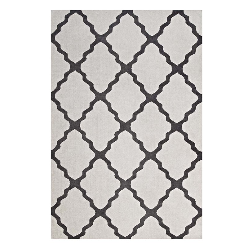Modway Marja Moroccan Trellis 8' x 10' Area Rug in Ivory and Charcoal