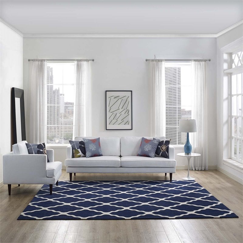Modway Marja Moroccan Trellis 8' x 10' Area Rug in Navy and Ivory