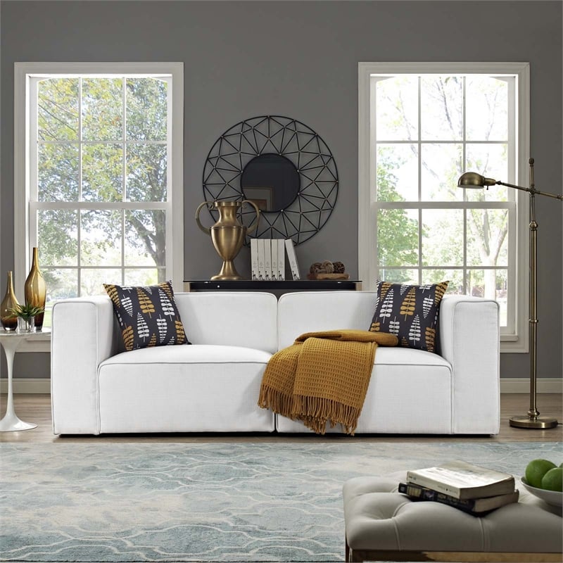 Modway Mingle 2-Piece Fabric Upholstered Loveseat in White Finish