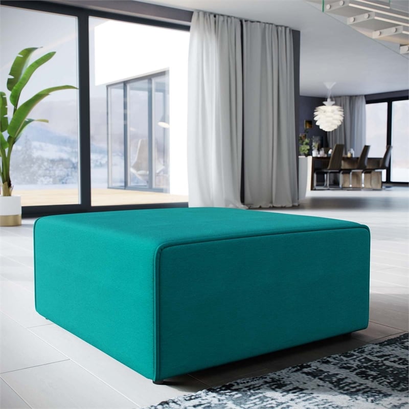 Modway Mingle Modern Style Polyester Fabric Ottoman in Teal Blue Finish