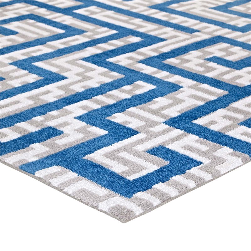 Modway Nahia Geometric Maze 5' x 8' Area Rug in Ivory and Blue