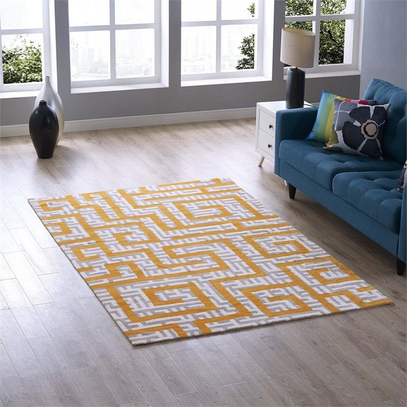 Modway Nahia Maze 5' x 8' Area Rug in Gray and Banana Yellow