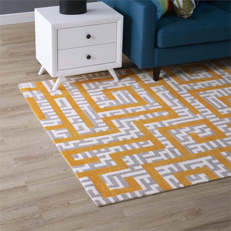 Modway Nahia Maze 8' x 10' Area Rug in Gray and Banana Yellow