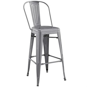 Modway Promenade 30&quot Modern Metal Bistro Bar Stool in Gunmetal