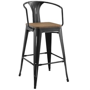 Modway Promenade 30&quot Modern Bamboo & Metal Bar Stool in Black