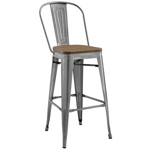 Modway Promenade 30&quot Modern Metal & Bamboo Bar Stool in Gunmetal