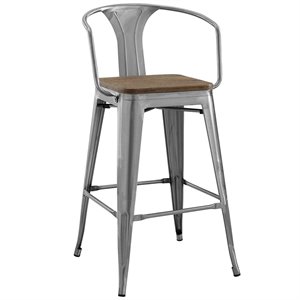 Modway Promenade 30&quot Modern Bamboo & Metal Bar Stool in Gunmetal/Brown