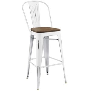 Modway Promenade 30&quot Modern Metal & Bamboo Bar Stool in White/Brown