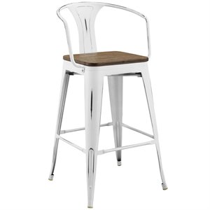Modway Promenade 30&quot Modern Bamboo & Metal Bar Stool in Brown/White