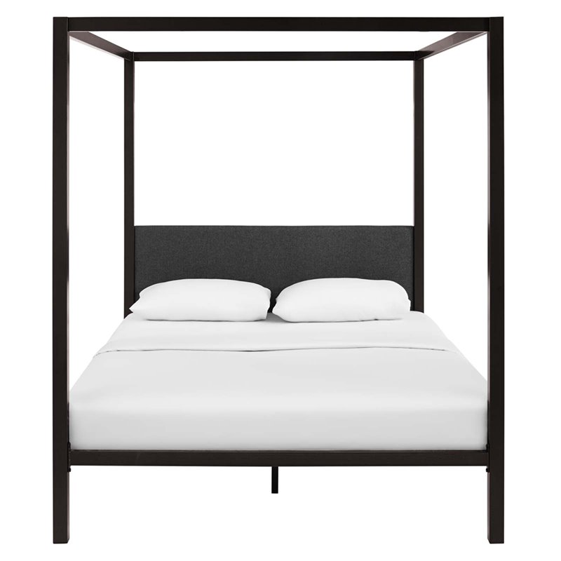 Modway Raina Powder Coated Sturdy Steel Queen Canopy Bed Frame in Brown/Gray