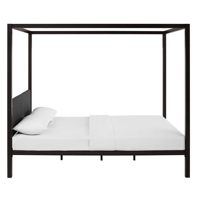 Modway Raina Powder Coated Sturdy Steel Queen Canopy Bed Frame in Brown/Gray