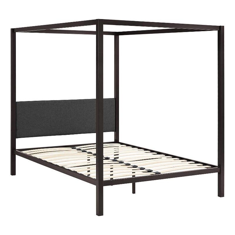Modway Raina Powder Coated Sturdy Steel Queen Canopy Bed Frame in Brown/Gray