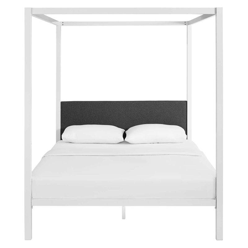 Modway Raina Powder Coated Sturdy Steel Queen Canopy Bed Frame in White/Gray