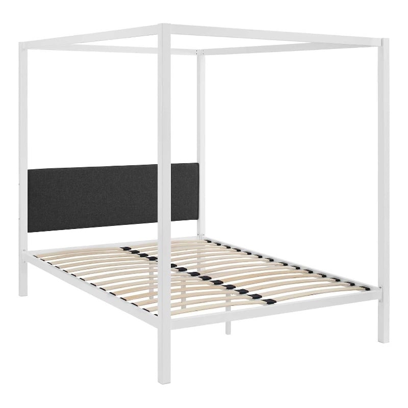 Modway Raina Powder Coated Sturdy Steel Queen Canopy Bed Frame in White/Gray