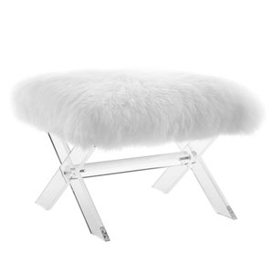 modway swift sheepskin foot stool in clear and white