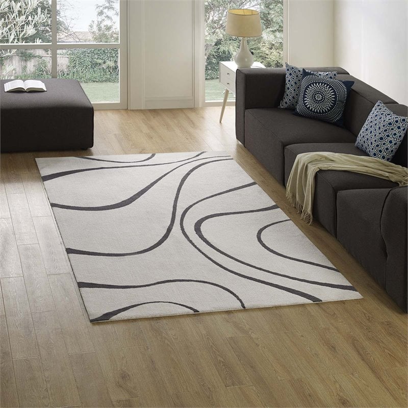 Modway Therese Abstract Swirl 5' x 8' Area Rug in Ivory and Charcoal