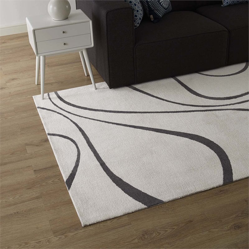 Modway Therese Abstract Swirl 5' x 8' Area Rug in Ivory and Charcoal
