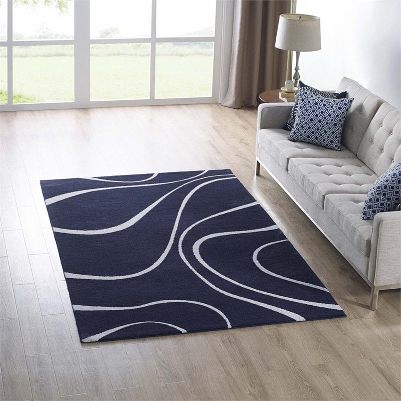 Modway Therese Abstract Swirl 5' x 8' Area Rug in Navy and Ivory