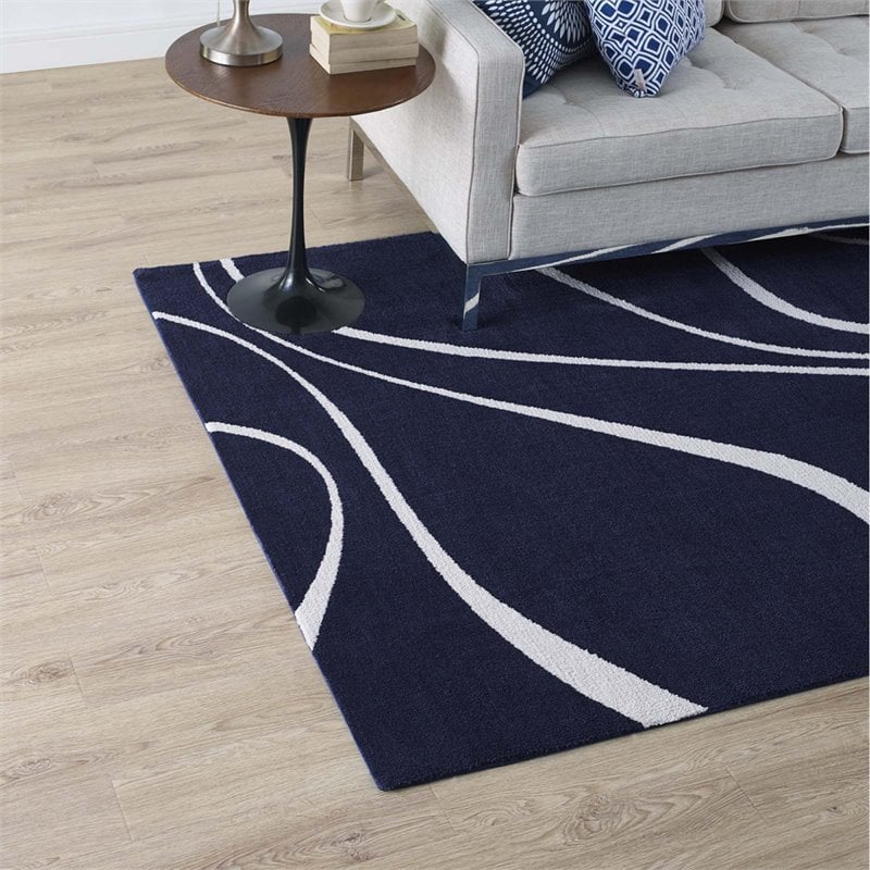 Modway Therese Abstract Swirl 5' x 8' Area Rug in Navy and Ivory