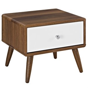 modway transmit nightstand in walnut and white