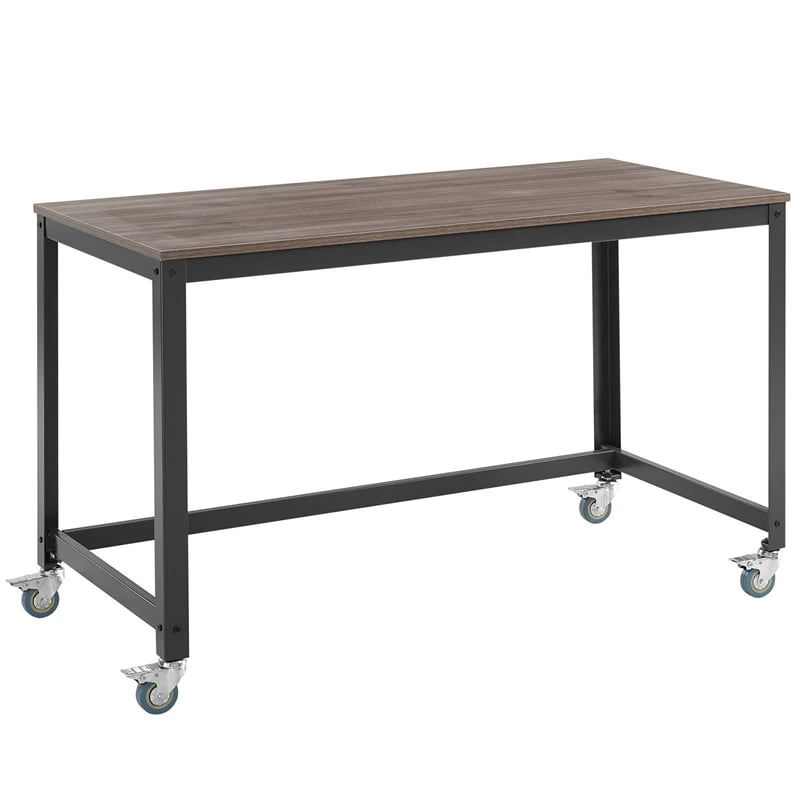 Modway Vivify Mobile Metal & Wood Writing Desk in Gray and Walnut