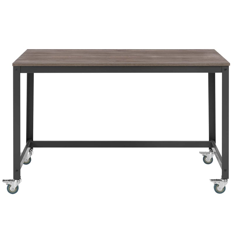 Modway Vivify Mobile Metal & Wood Writing Desk in Gray and Walnut
