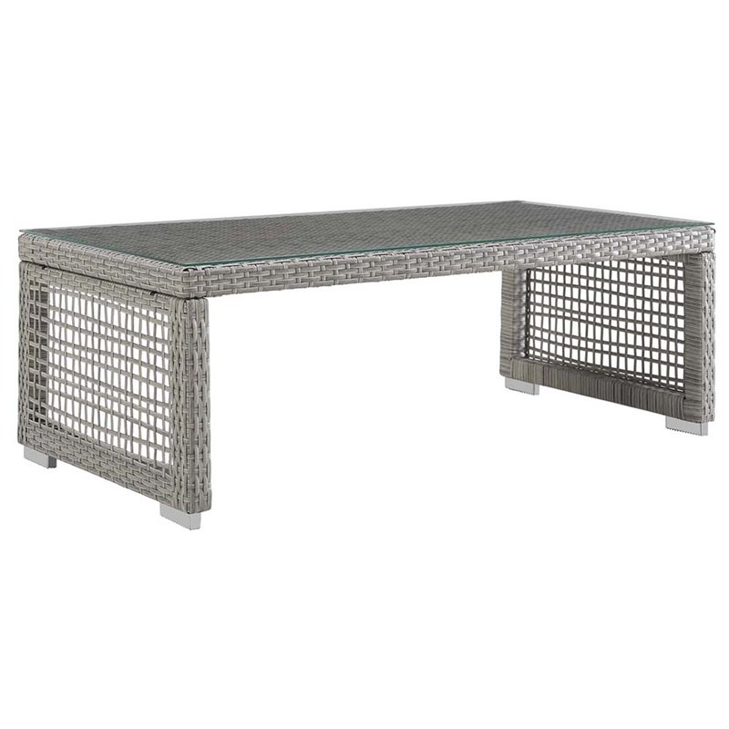 Modway Aura Glass Top Patio Coffee Table in Gray