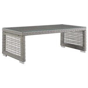 modway aura glass top patio coffee table in gray