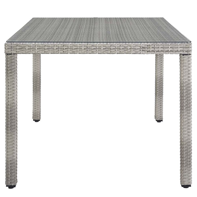 Modway Aura Rectangle Rattan & Glass Top Patio Dining Table in Gray