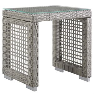 modway aura glass top patio end table in gray