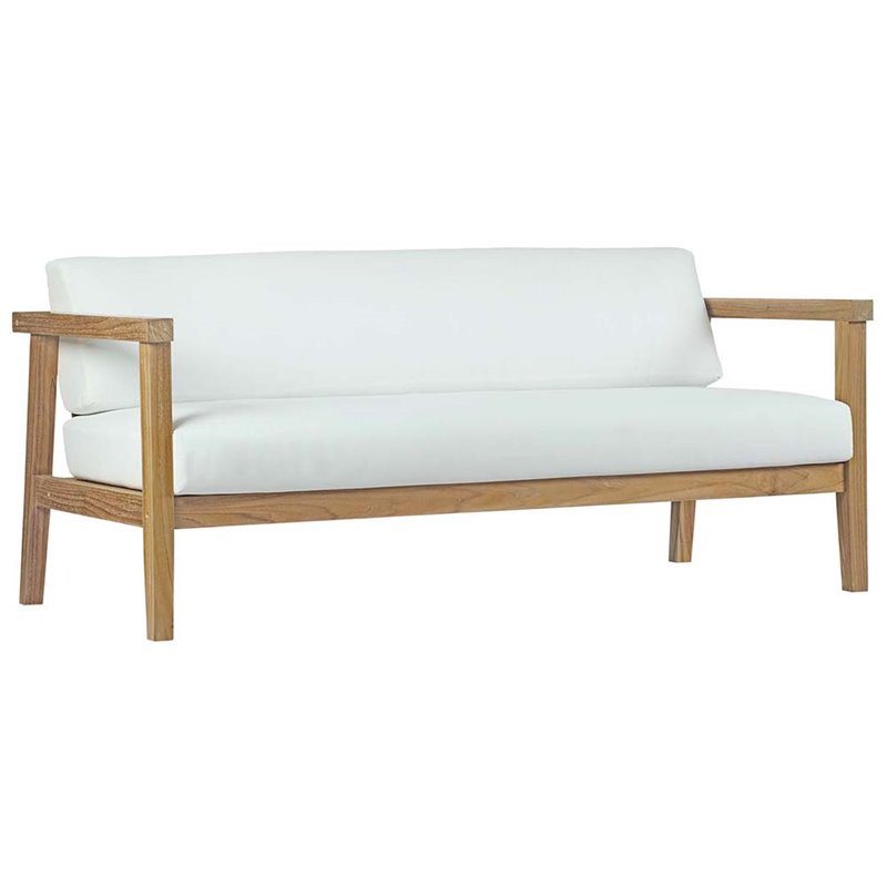 Modway Bayport 4-Piece Wood Patio Armless Sofa Set in Natural and White