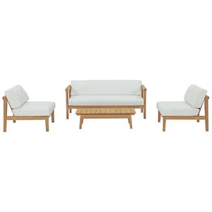 Modway Bayport 4-Piece Wood Patio Armless Sofa Set in Natural and White