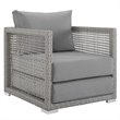 Modway Aura 15.5&quot Rattan & Fabric Outdoor Patio Armchair in Gray Finish