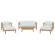 Modway Bayport 6-Piece Wood Patio Sofa Set in Natural and White